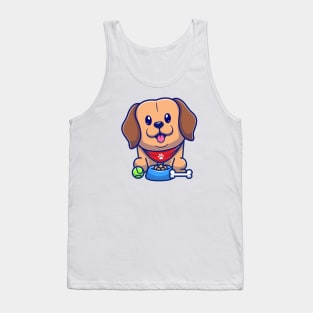 Cute Labrador Dog With Food And Ball Cartoon Tank Top